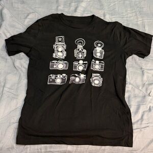 Black Graphic T-Shirt with Vintage Camera Design